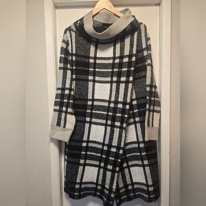Plaid Cowl Neck Sweater - Black and White NWT